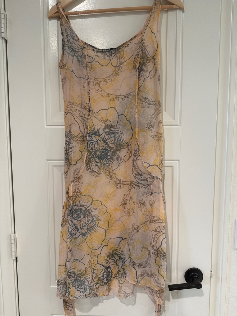 VTG Euro Floral Slip Midi Dress in Pale Yellow and Black. Made in Italy